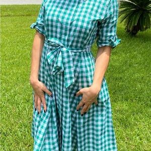 Calvin Klein Teal Checkered Long Sleeve Dress
